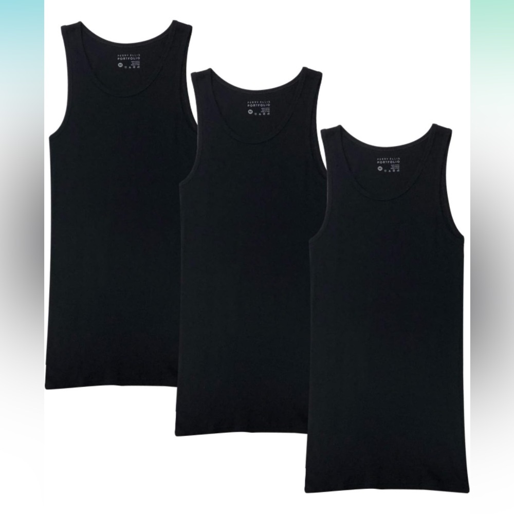 NEW MEN'S "PERRY ELLIS PORTFOLIO 3 PACK COTTON BLEND TANK TOPS